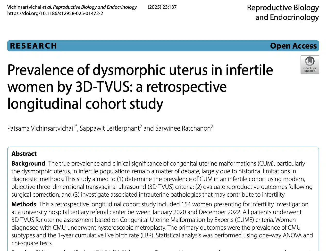 Archived Webinars Journal Club (in Spanish): Prevalence of dysmorphic uterus in infertile women by 3D-TVUS: a retrospective longitudinal cohort study