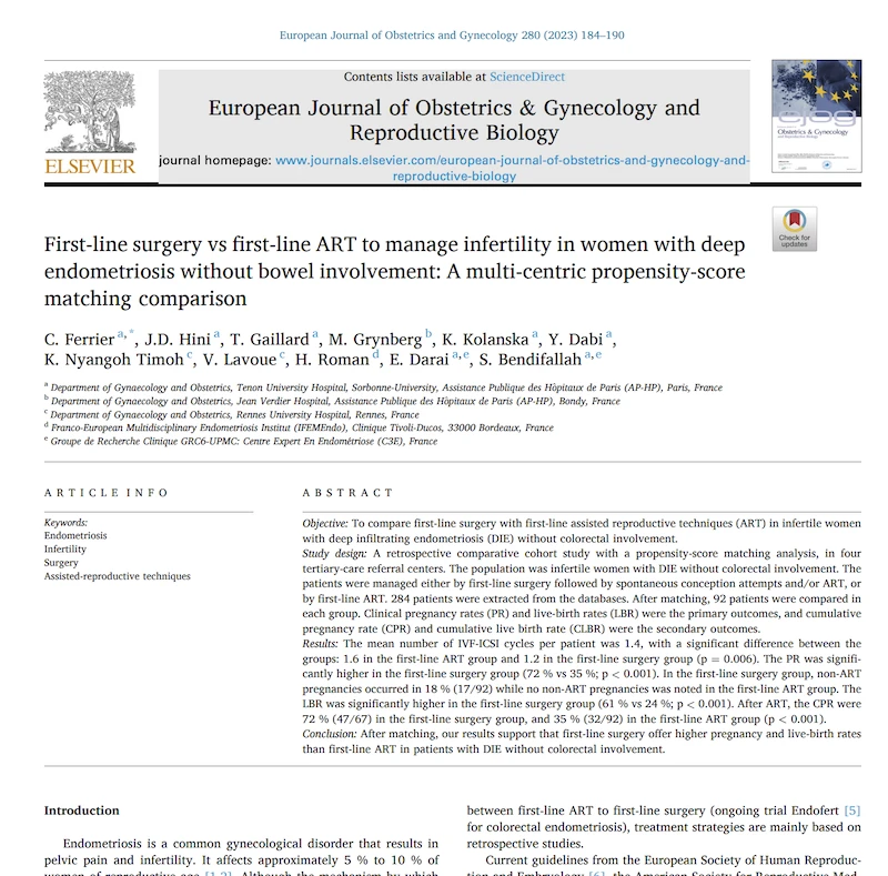 Archived Webinars Journal Club (in Spanish): First-line surgery vs first-line ART to manage infertility in women with deep endometriosis without bowel involvement: A multi-centric propensity-score matching comparison