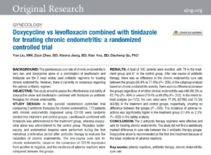 Journal Club: Doxycycline vs levofloxacin combined with tinidazole for treating chronic endometritis: a randomized controlled trial
